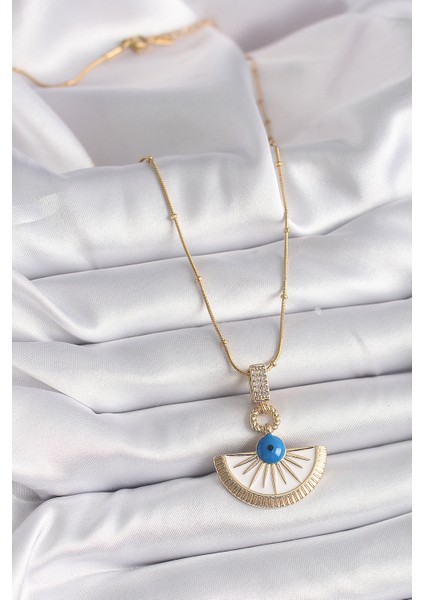 316L Çelik Gold Renk Zincir Zirkon Taş Detaylı Nazar Boncuk Göz Model Kadın Kolye - Lisinya fiyatları