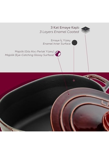 Döküm Oval Tencere Döküm Demir Kapak Experience Majolik Serisi Ölçü 24X33CM. modelleri