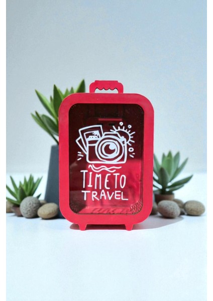 Parabox - 20.000TL Kumbara - Ahşap Para Biriktirme Hedef Kutusu - Time To Travel - Kırmızı Kumbara