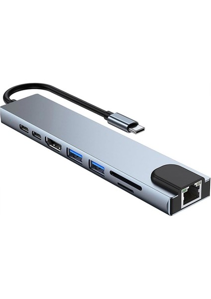 Happy 8 In 1 USB C Yerleştirme Istasyonu 4K 60Hz HDMI Hdr Hdtv Hub RJ45 Ethernet 87W Pd, Sd/microsd, 2 USB 3.0 MacBook Air/pro, iPad ve Cep Telefonları ile Uyumlu