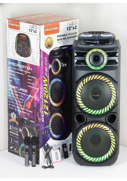 Kolav F2215 Ses Bombası Büyük Boy Hoparlör Speaker 40W Taşınabilir Hoparlör 12 Inç