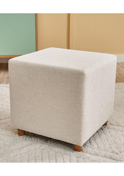 Ranma Ahşap Ayaklı Puf - Krem