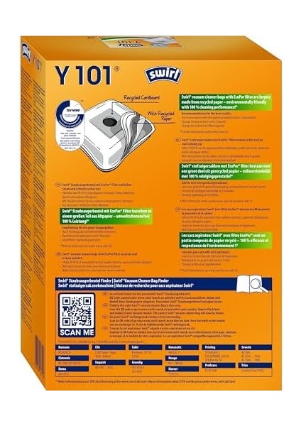 Y 101 Ecopor,, Privileg ve Severin Elektrikli Süpürgeler Için Toz Torbası modelleri