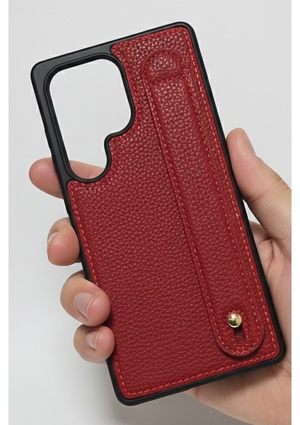 Samsung Galaxy S25 Ultra Tutmaçlı Bordo Yumuşak Deri Kılıf