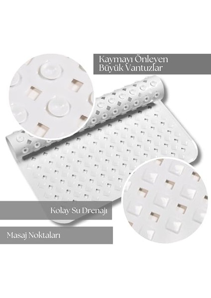 | Duş Için Kaydırmaz Tabanlı, Su Drenajlı, Masaj Noktalı Kare Paspas - Mat Beyaz- 53X53CM fiyatları