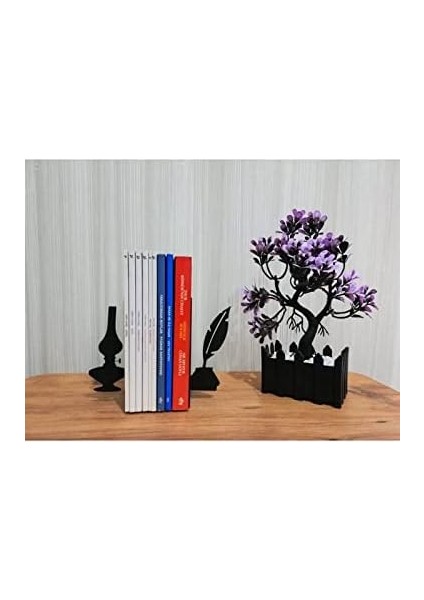 Dekoratif Divit ve Gaz Lambası Desenli Metal Kitap Tutucu 2&apos;li Paket fiyatları
