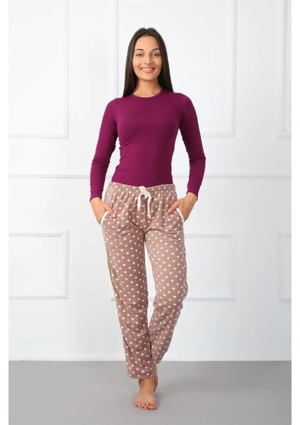 Bayan Polar Tek Alt Pijama Kahve