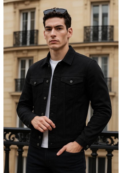 Erkek Günlük Mevsimlik Premium Trend Siyah Kot Ceket
