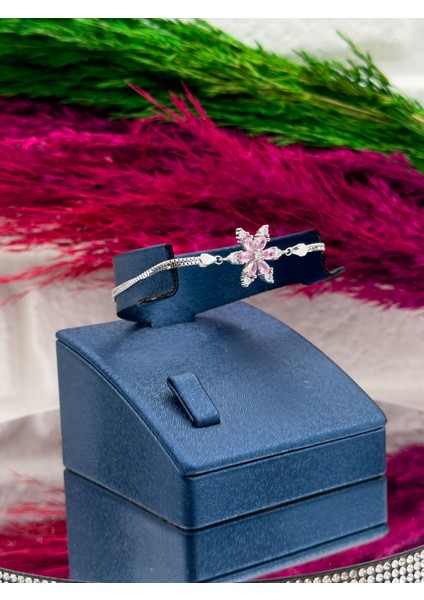 925 Ayar Gümüş Pembe Kuvars Taşlı Lotus Modeli Zarif Kadın Bileklik fiyatları