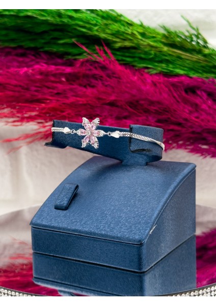 925 Ayar Gümüş Pembe Kuvars Taşlı Lotus Modeli Zarif Kadın Bileklik modelleri