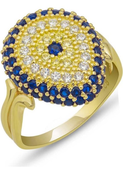 Hk Gümüş Kadın Yüzük Gold Damla Nazarlı |Gümüş Takı Hediyelik Ürünler