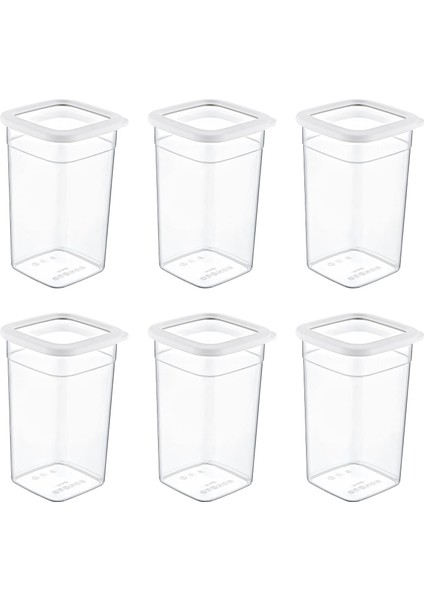 6&apos;lı Set Skali Kare Saklama Kabı Beyaz 1440 ml