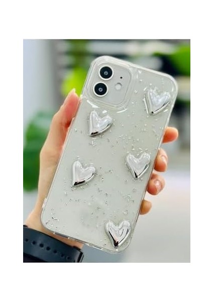 Aksesuar 12 ve 12 Pro ile Uyumlu Simli Gümüş Kalp Tasarım Oyuncaklı Esnek Silikon Kılıf fiyatları