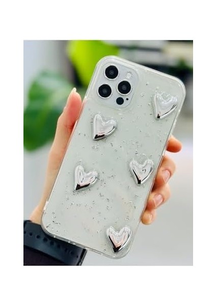 Aksesuar 12 ve 12 Pro ile Uyumlu Simli Gümüş Kalp Tasarım Oyuncaklı Esnek Silikon Kılıf modelleri