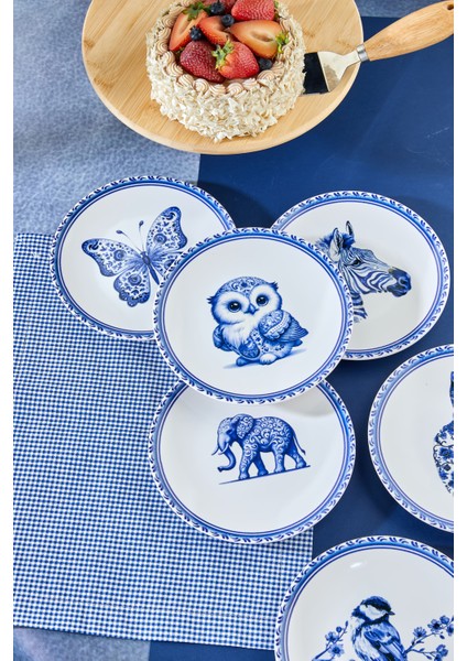 6’lı Mavi Desenli Hayvan Figürlü Pasta Tabağı Seti fiyatları