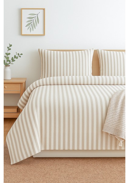 | Purelight | Boho Yıkamalı Iplik Boya Pamuklu Çift Kişilik Nevresim Takımı | 200X220CM | Kahverengi