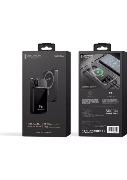 🔋 Venandin Opulix PWB10A4 5.000 Mah LED Göstergeli 22.5W Magsafe Hızlı Kendinden Kablolu Powerbank | Manyetik Şarj Desteği ve Kompakt Tasarım