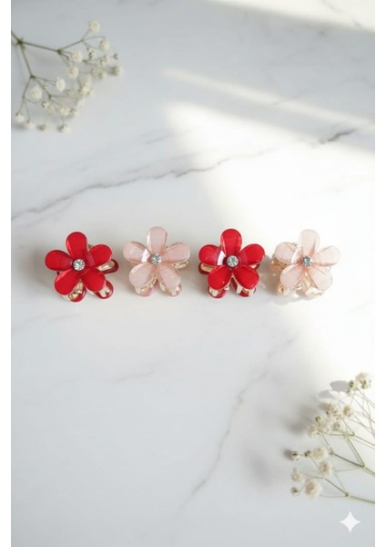 Çiçek Şeklinde Metal Toka, Metal Klipsli Renkli Çiçek Toka (4 Adet)