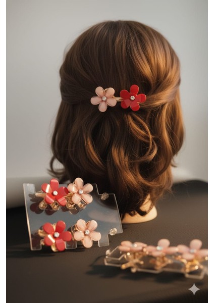 Çiçek Şeklinde Metal Toka, Metal Klipsli Renkli Çiçek Toka (4 Adet) fiyatları