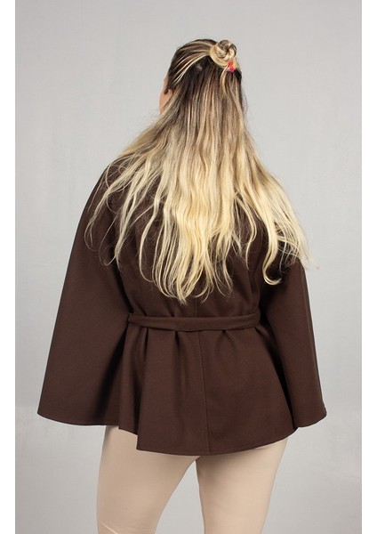 Asil ve Doğal: Kahverengi Büyük Beden Kaşe Pelerin Panço fiyatları