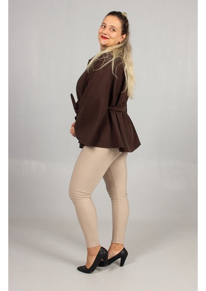 Asil ve Doğal: Kahverengi Büyük Beden Kaşe Pelerin Panço modelleri