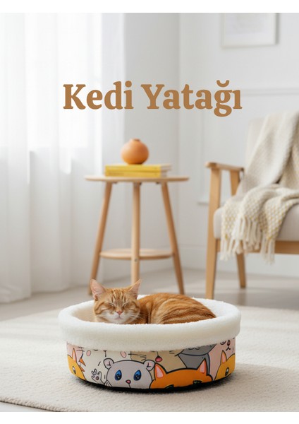 Elyaf Dolgulu Konforlu Kedi Yatağı Köpek Yatağı | Yumuşak Iç Yüzeyli, Kedi Desenli Tasarım | Renk Uyumu ile Şık ve Rahat Dinlenme Alanı | Tüm Kediler Için Uygun Yıkanabilir Peluş Yatak Modeli fiyatları