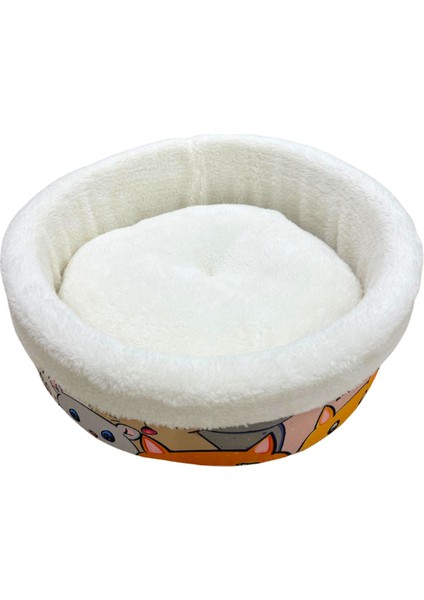 Elyaf Dolgulu Konforlu Kedi Yatağı Köpek Yatağı | Yumuşak Iç Yüzeyli, Kedi Desenli Tasarım | Renk Uyumu ile Şık ve Rahat Dinlenme Alanı | Tüm Kediler Için Uygun Yıkanabilir Peluş Yatak Modeli