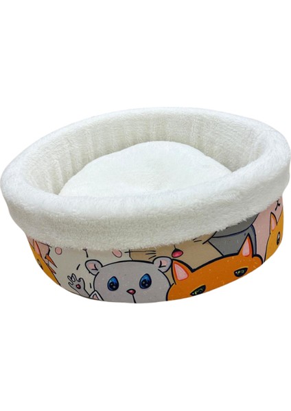 Elyaf Dolgulu Konforlu Kedi Yatağı Köpek Yatağı | Yumuşak Iç Yüzeyli, Kedi Desenli Tasarım | Renk Uyumu ile Şık ve Rahat Dinlenme Alanı | Tüm Kediler Için Uygun Yıkanabilir Peluş Yatak Modeli
