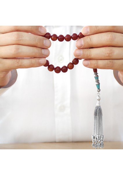 Kararmaz Metal Püsküllü Alpaka Nakkaş Imameli Sıkma Kehribar Efe Tesbih Vişne Rengi Küre Kesim fırsatları