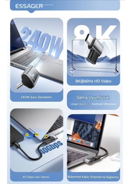 Type-C To Type-C 240W 40Gbps 8K+4K Usb 4.0 Ce Lisanslı Orjinal Çevirici Dönüştürücü Adaptör fiyatları