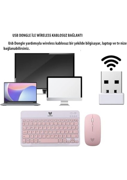 Km-33 Kablosuz Klavye Mouse Set Pembe Tablet,laptop, Telefon, Tv Uyumlu modelleri