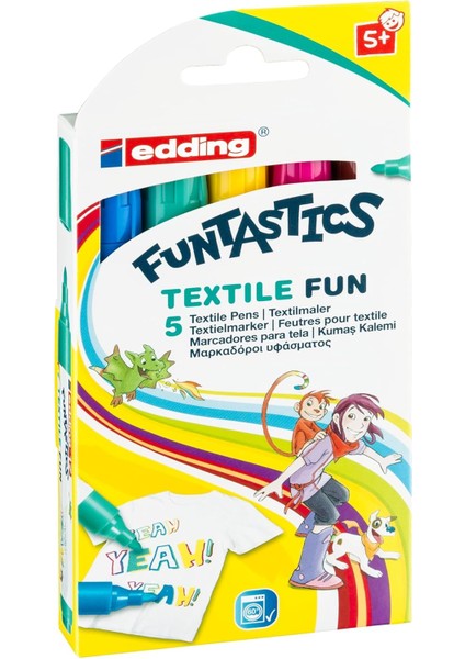 17 Funtastıcs Textıle Fun Çocuklar Için Tekstil - Sarı,, Mavi, Kırmızı, Yeşil - 5&apos;li Seti - 2-3 mm Yuvarlak Uç