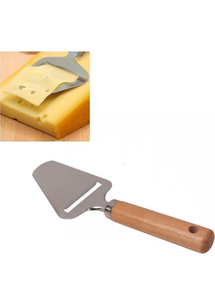 Paslanmaz Çelik Ahşap Saplı Peynir Spatulası | Ahşap Saplı Peynir Rendesi – Şık ve Fonksiyonel Sunum Aracı