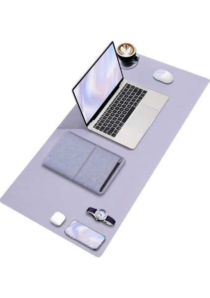 Deer Pu Deri Mouse Pad Dikişli Kenar Dayanıklı Büyük Boy Çift Yönlü Kullanım Ofis Masa Matı Sümen(Lila, 90X40 Xl)