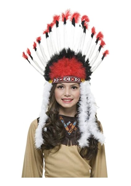 Beyaz Tüylü Siyah Kırmızı Büyük Hintli Kızılderili Başlığı - Lisinya