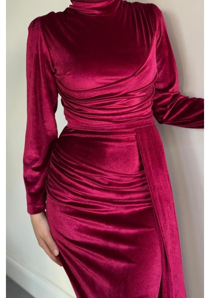 Samy Kadife Kumaş Balık Elbise Fuşya fırsatları