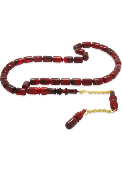 Altın Renk 925 Ayar Gümüş Püsküllü Imamesı Usta Işçilikli Kapsül Kesim Kırmızı Mor Katalin Tesbih