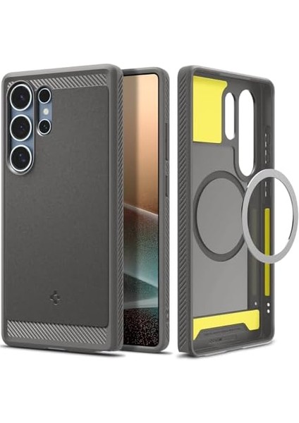 Galaxy S25 Ultra ile Uyumlu Ekstra Dayanıklı Kılıf Rugged Armor Hava Kanalı Teknolojisi Askeri Sınıf Koruma Magfit Özellikli Marble Gray Çift Katman Kapak - ACS08952 modelleri