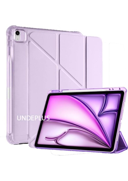 iPad 11.nesil A16 11INÇ/10.NESIL 10.9inç ile Uyumlu Kılıf Kalem Bölmeli Trifolding Lila