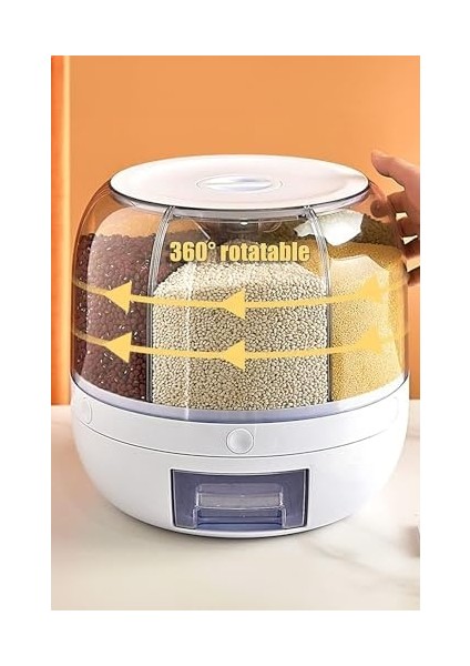 360° Dönebilen Kuru Gıda ve Bakliyat Organizeri 6 Bölmeli Hava Geçirmez Saklama Kabı 6 Lt fiyatları