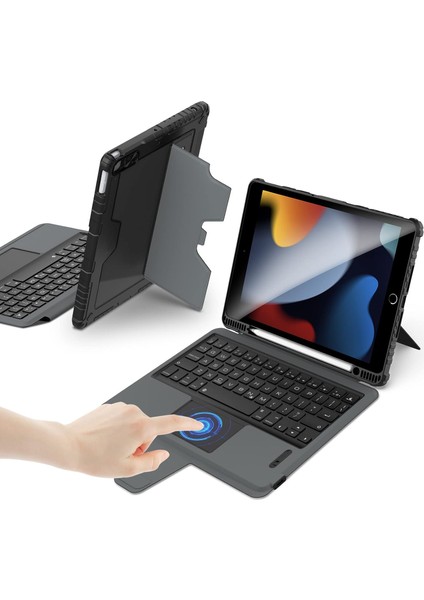 iPad 9. Nesil Klavye Kılıfı 10,2 Inç (10,2 Inç) Ped Ile, Destek, Tutucu, Sürgülü Kamera Kapağı iPad 7./8./9. Nesil ile Uyumlu Klavye (Siyah)