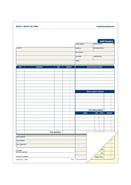 Iş Faturası Formları, 2 Bölümlü Karbonsuz, Servis ve Onarım Faturalandırması Için, Paket Başına 100 Set (NC2817), Beyaz, 20-1/2 x 25 cm modelleri