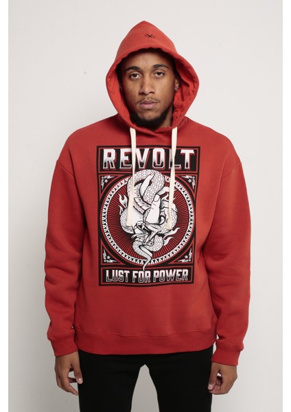 Revolt Kiremit Turuncu Regular Fit Kapüşonlu Hoodie Sweatshirt