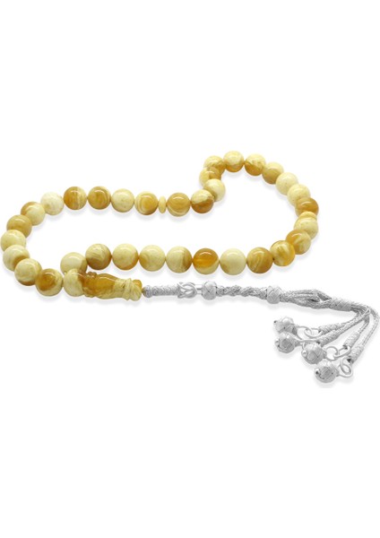 Premium Kutulu Gümüş Kazaz Püsküllü Küre Kesim Maxi Boy King Seccer Sarı Beyaz Damla Kehribar Tesbih modelleri