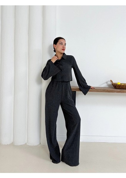 Gömlek Yaka Kaplama Düğmeli Takım Antrasit ST265866