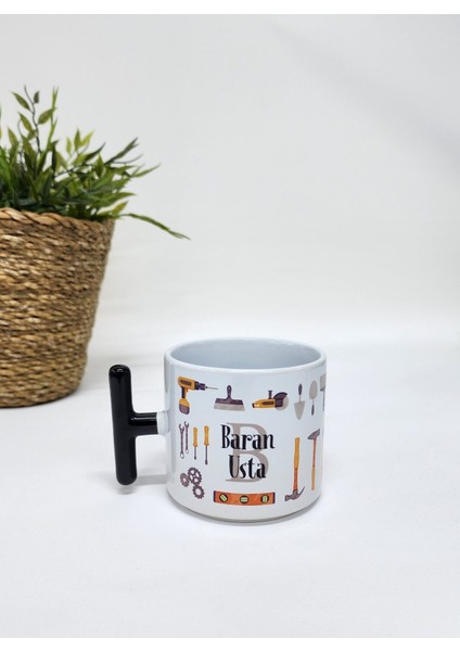 Isme Özel Kişiye Özel Inşaat Ustası Tasarımlı Porselen T Kupa Bardak Latte Fincanı