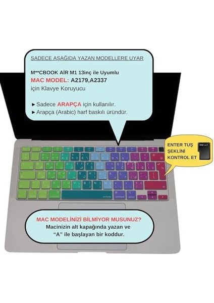Arapça Klavye Air M1 13 Inç Kılıf ( &apos;li Air) A2337 A2179 Uk ile Uyumlu Pembe Yeşil fiyatları