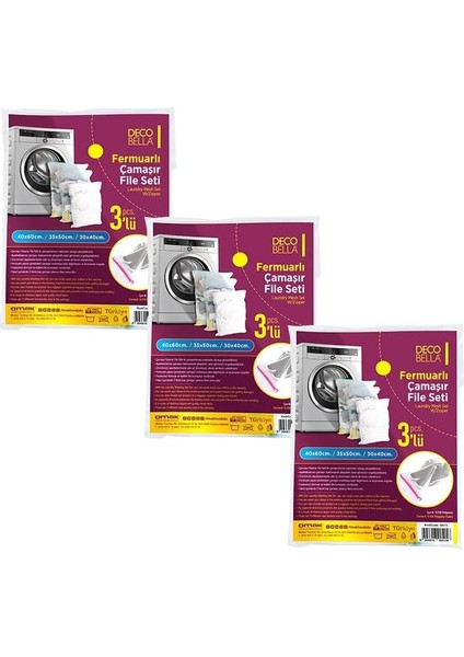 3 &apos;lü Fermuarlı Çamaşır Filesi Seti