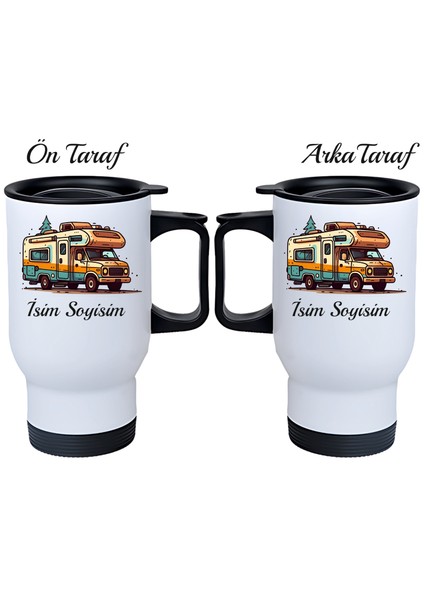 Kişiye Özel Kulplu Çelik Termos Bardak Karavan Temalı