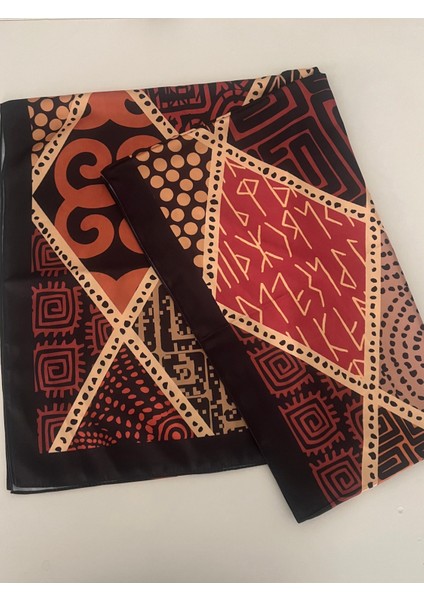 70X180 Kahverengi Etnik Desenli Fular Şal